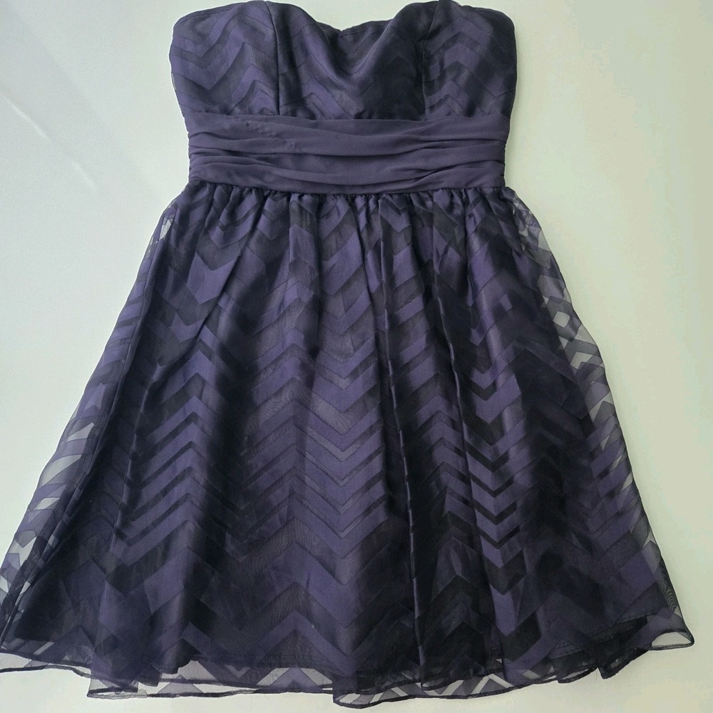Purple Black Chevron Strapless Mini Dress Sweetheart Y2K Cocktail Party Pleated - Picture 1 of 14